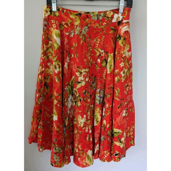 Premise Fluted Floral Colorful Orange  Flowy Linen Blend Skirt Womens 8 - Picture 1 of 11